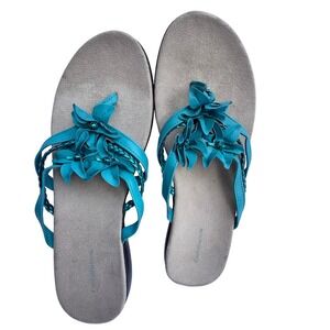 Croft & Barrow Turquoise Flower Thong Sandals Women's Size 8 Med Summer Fashion